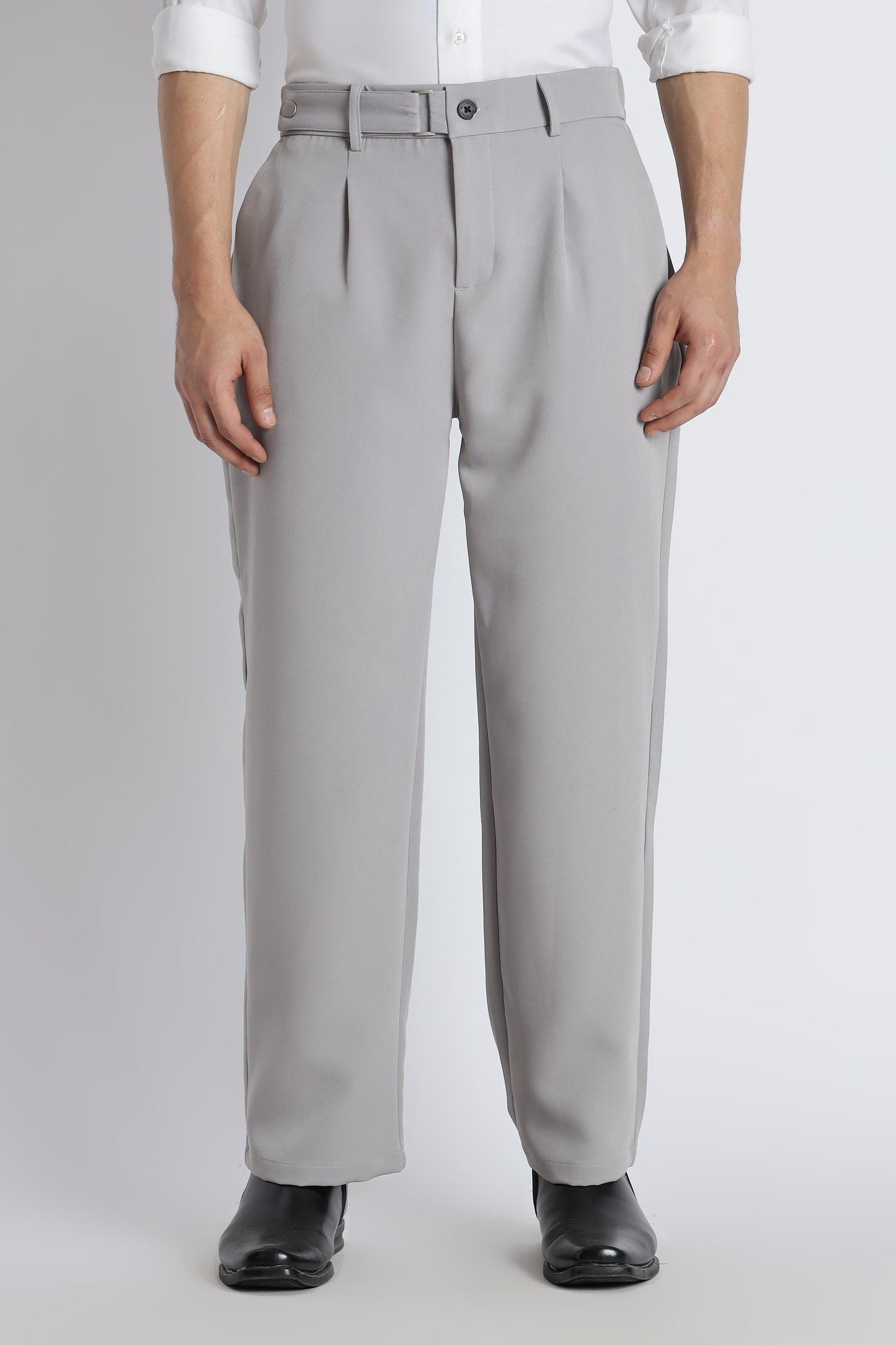 Loose Fit Trousers with Adjustable Waist Grey