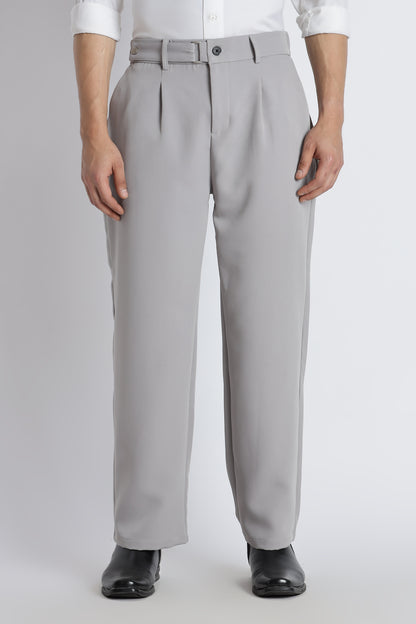 Loose Fit Trousers with Adjustable Waist Grey