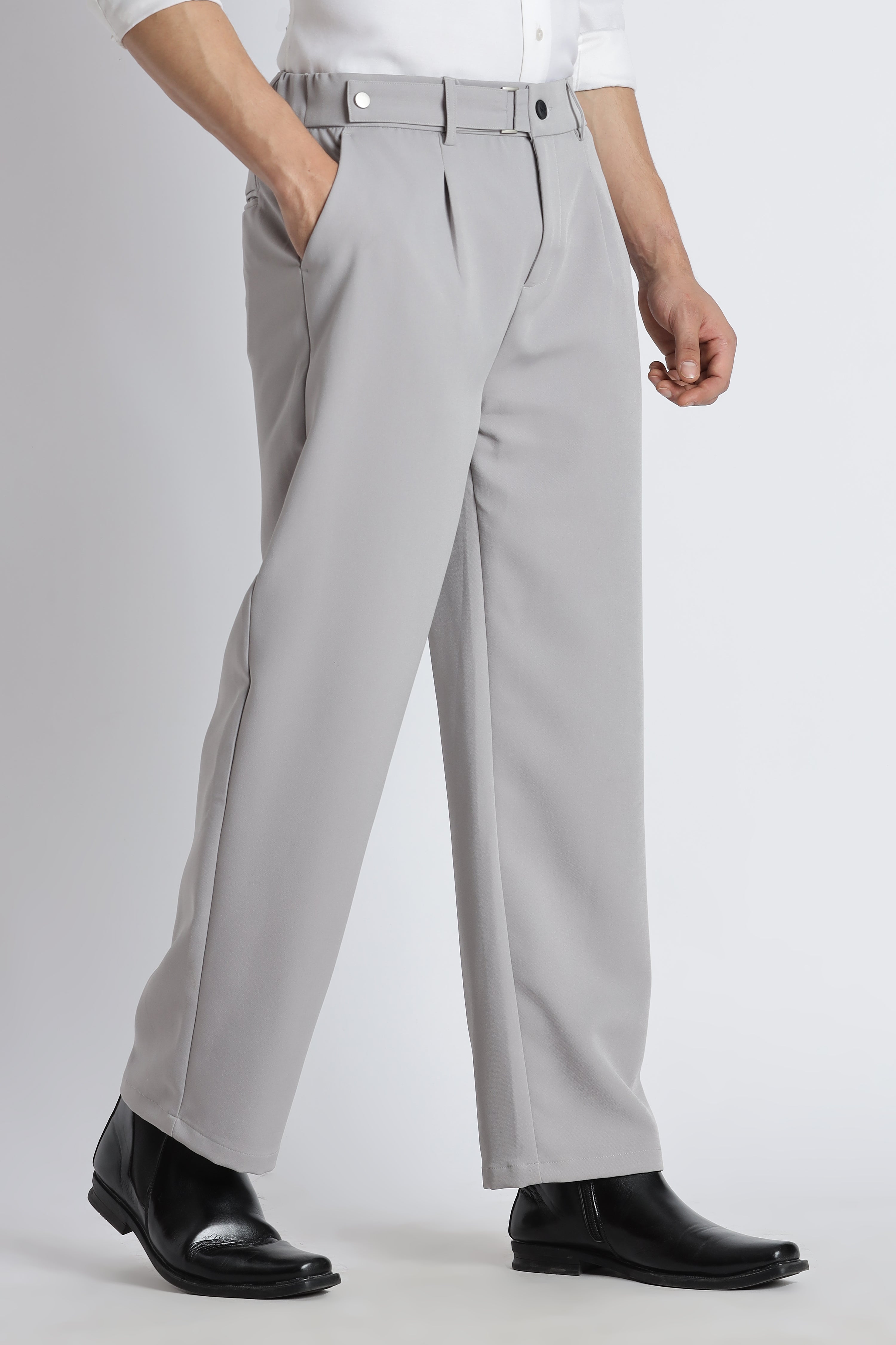 Loose Fit Trousers with Adjustable Waist Grey