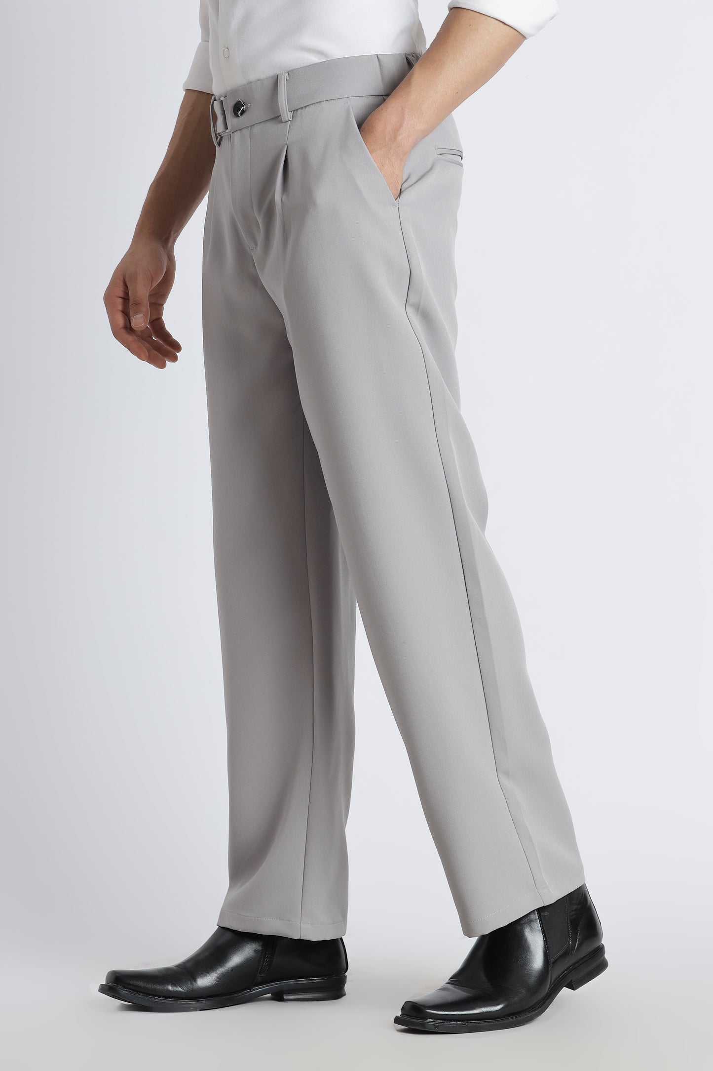 Loose Fit Trousers with Adjustable Waist Grey