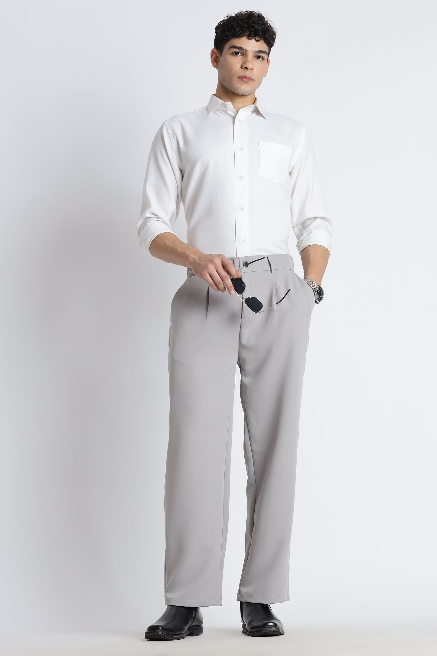 Loose Fit Trousers with Adjustable Waist Grey