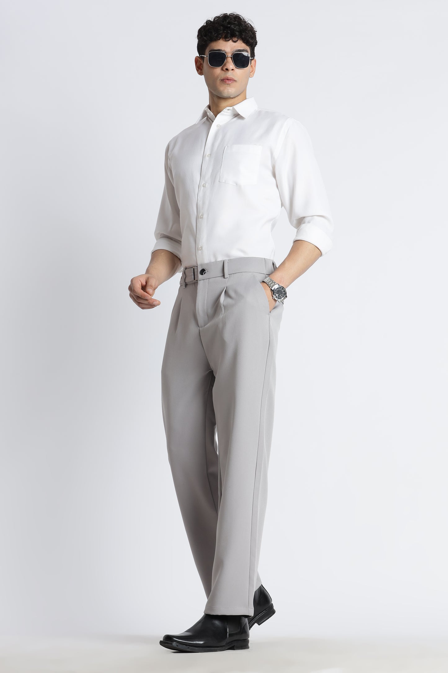 Loose Fit Trousers with Adjustable Waist Grey