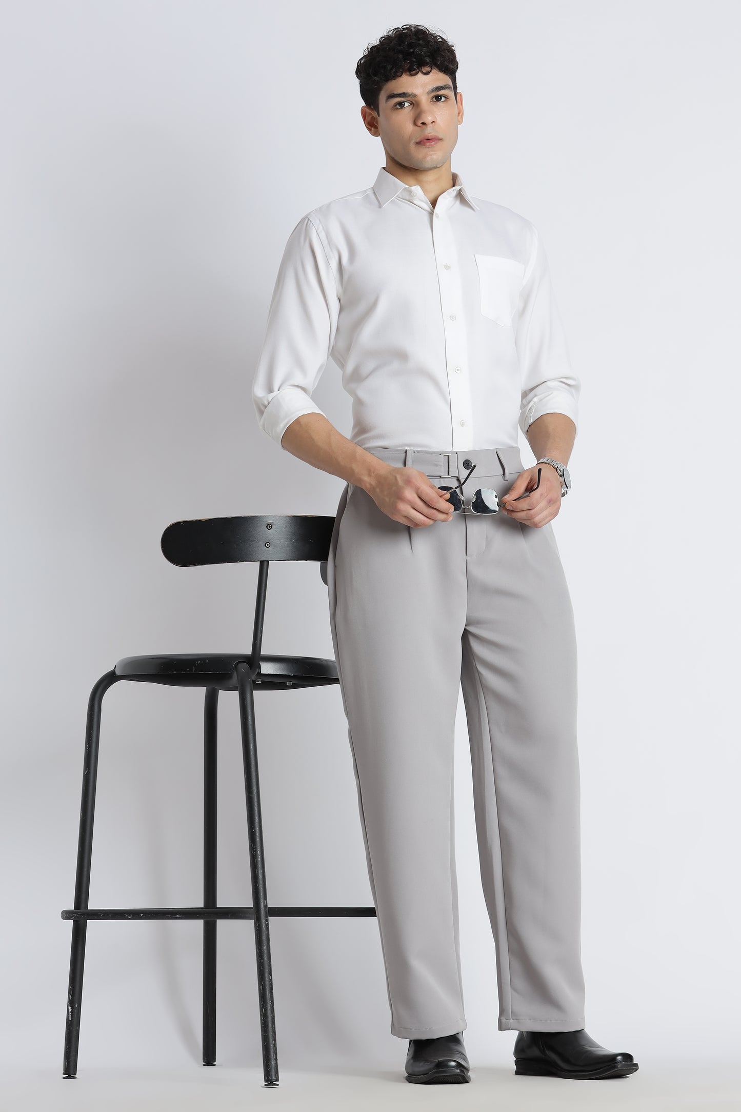 Loose Fit Trousers with Adjustable Waist Grey