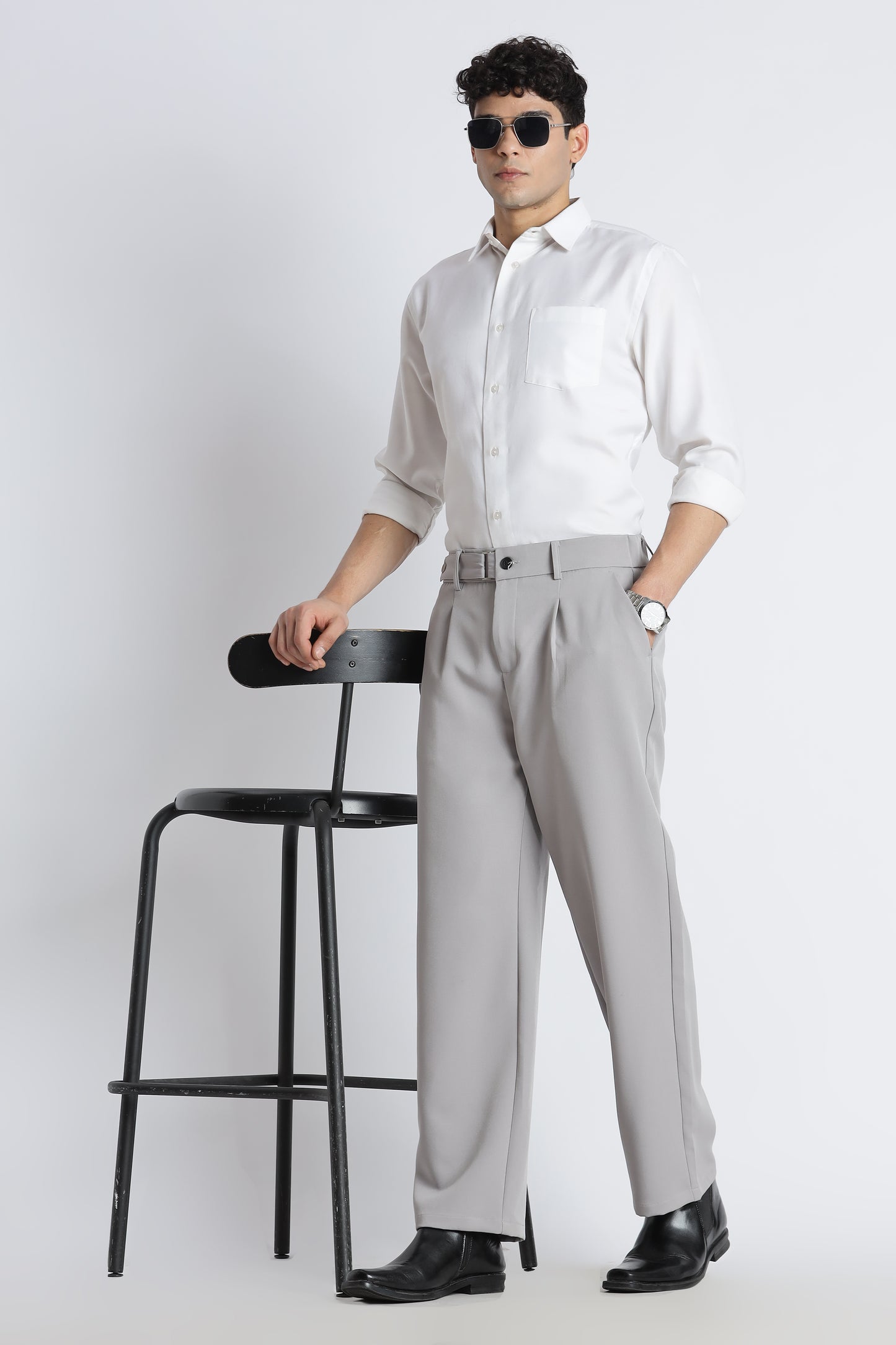 Loose Fit Trousers with Adjustable Waist Grey