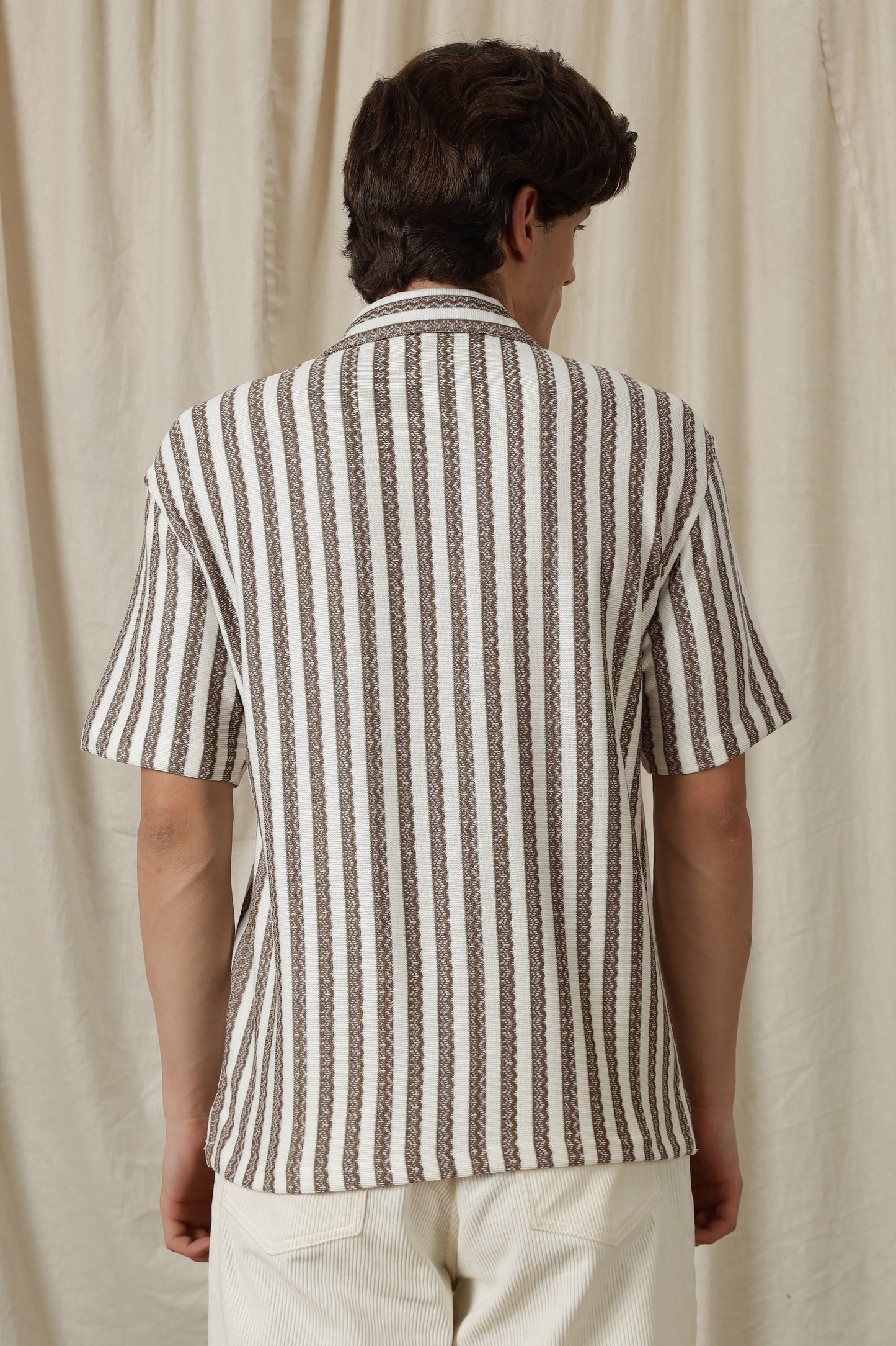 Loose Fit Textured Casual Shirt Brown