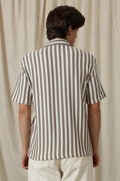 Loose Fit Textured Casual Shirt Brown