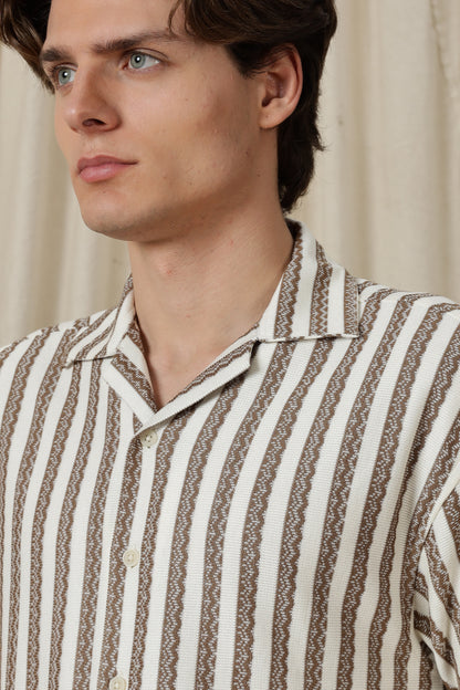 Loose Fit Textured Casual Shirt Brown