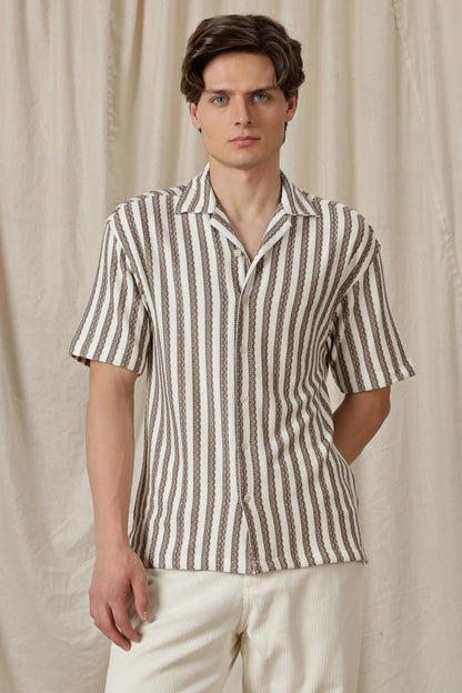 Loose Fit Textured Casual Shirt Brown