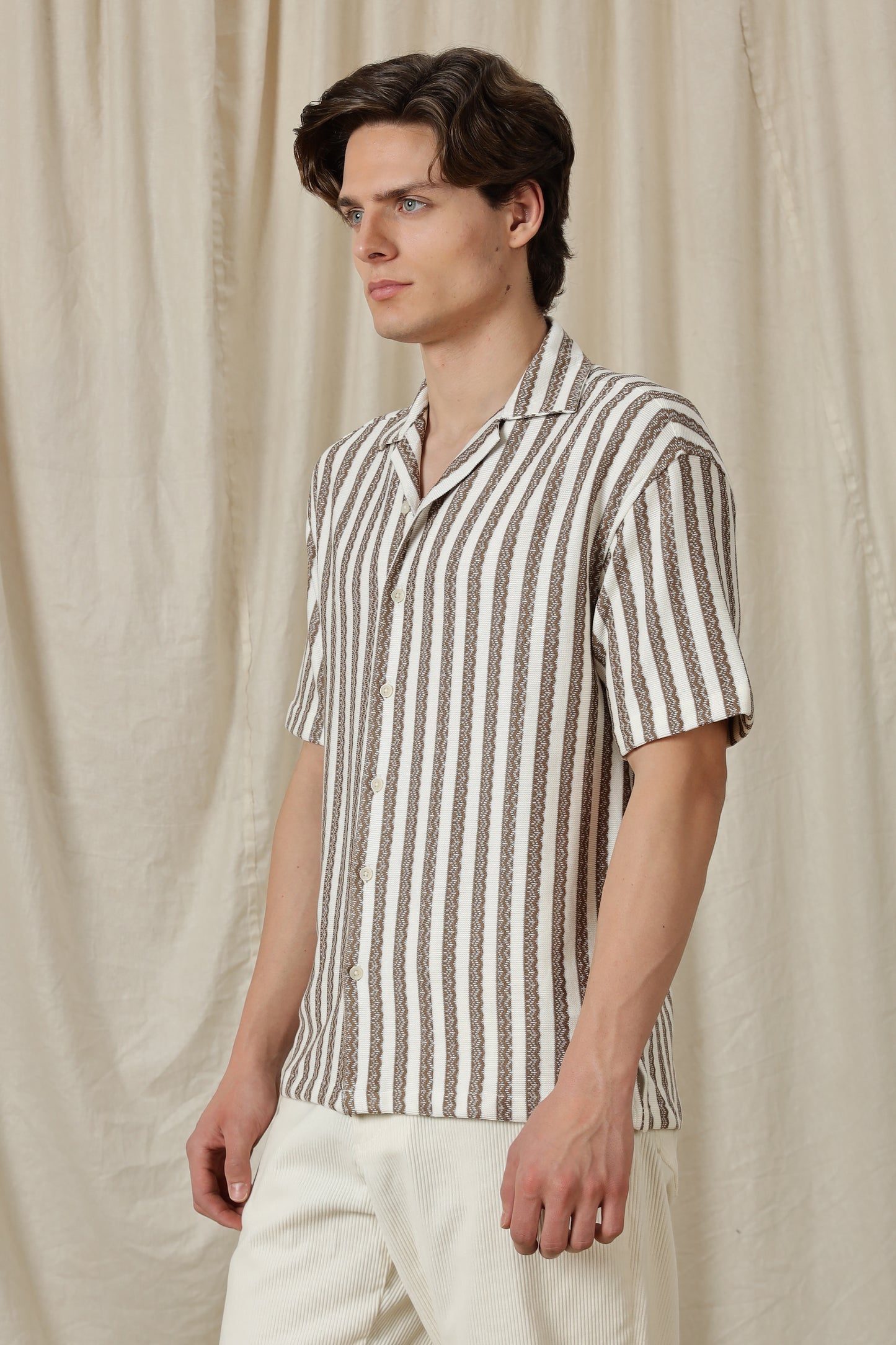 Loose Fit Textured Casual Shirt Brown