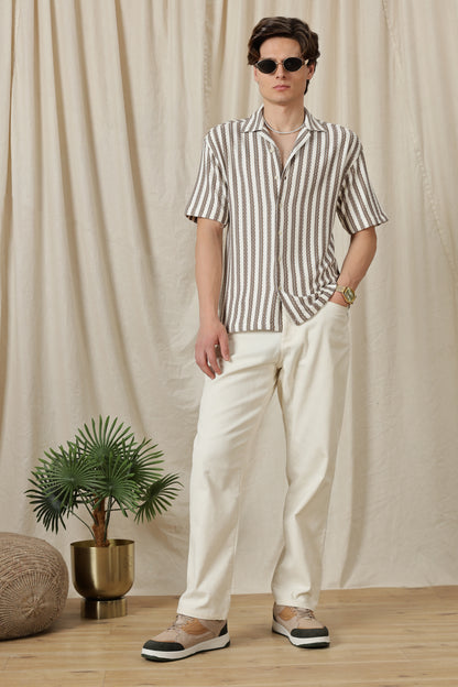 Loose Fit Textured Casual Shirt Brown