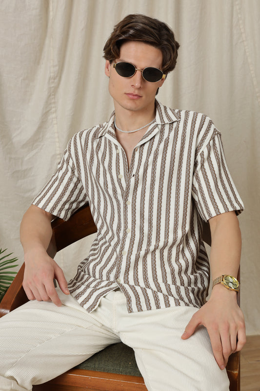 Loose Fit Textured Casual Shirt Brown