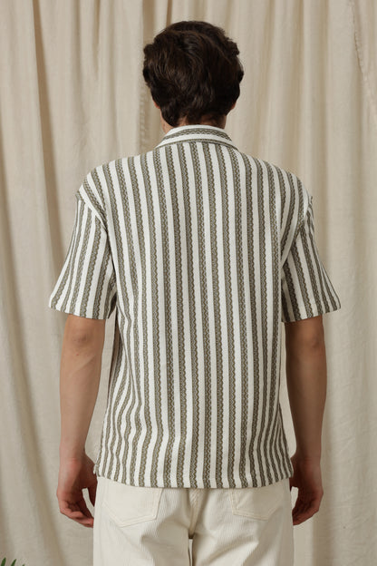 Loose Fit Textured Casual Shirt Olive