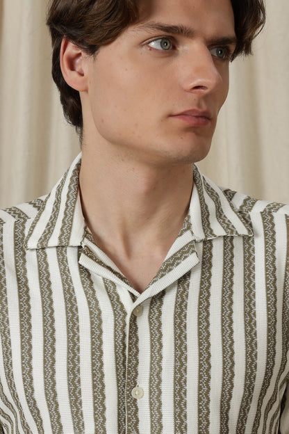 Loose Fit Textured Casual Shirt Olive