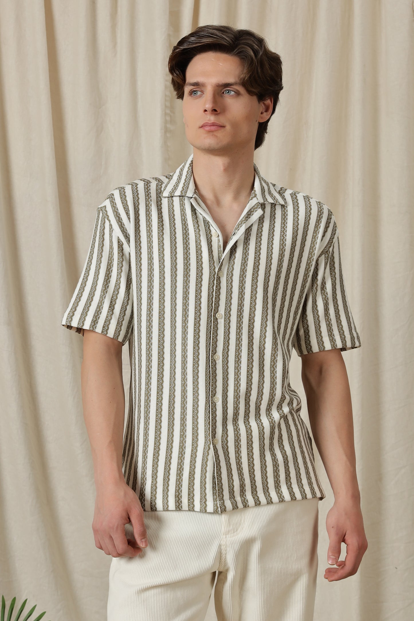 Loose Fit Textured Casual Shirt Olive