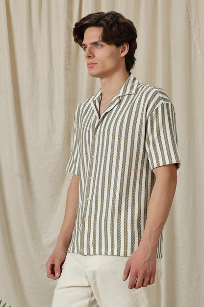 Loose Fit Textured Casual Shirt Olive