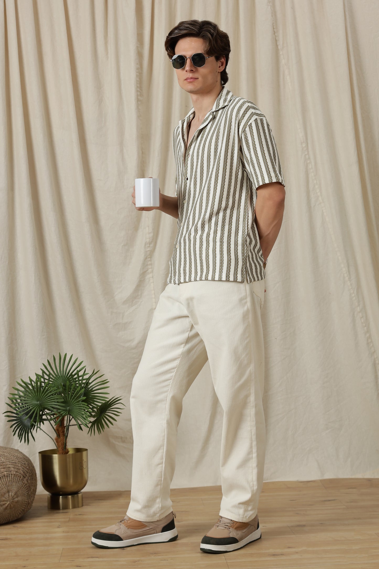 Loose Fit Textured Casual Shirt Olive