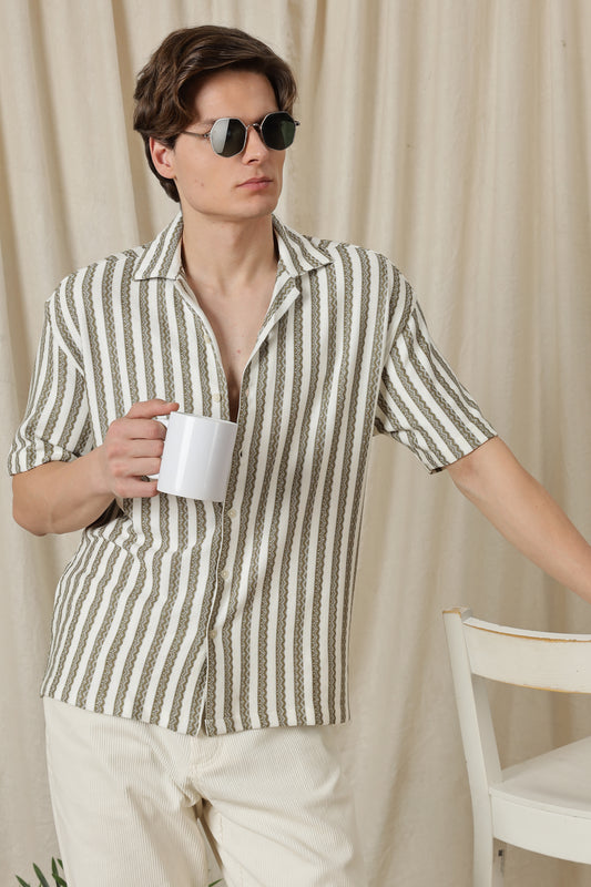 Loose Fit Textured Casual Shirt Olive