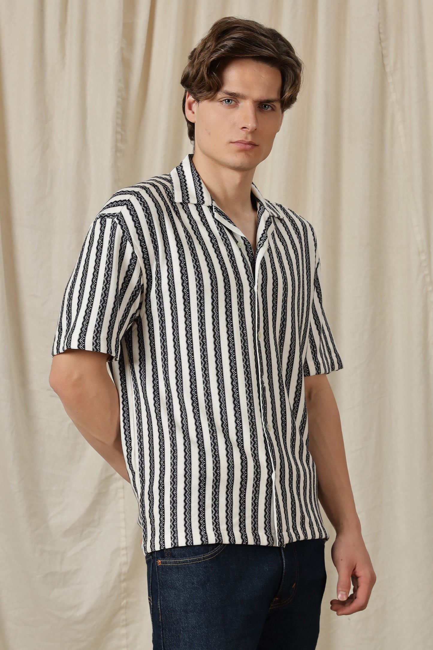 Loose Fit Textured Casual Shirt Black