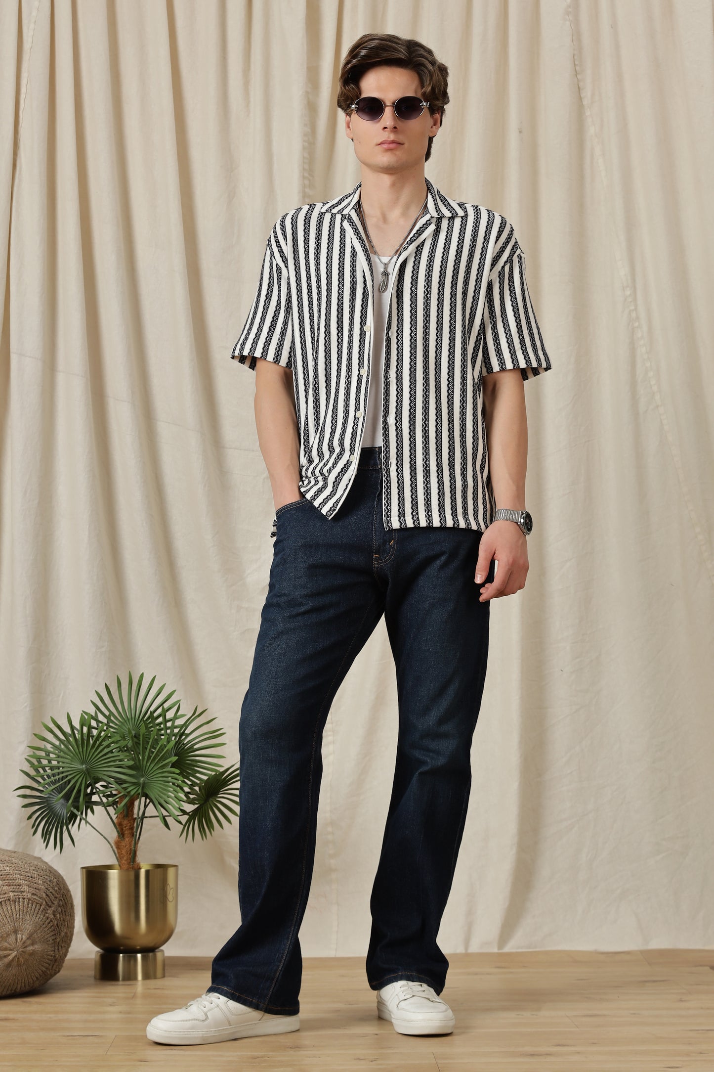 Loose Fit Textured Casual Shirt Black