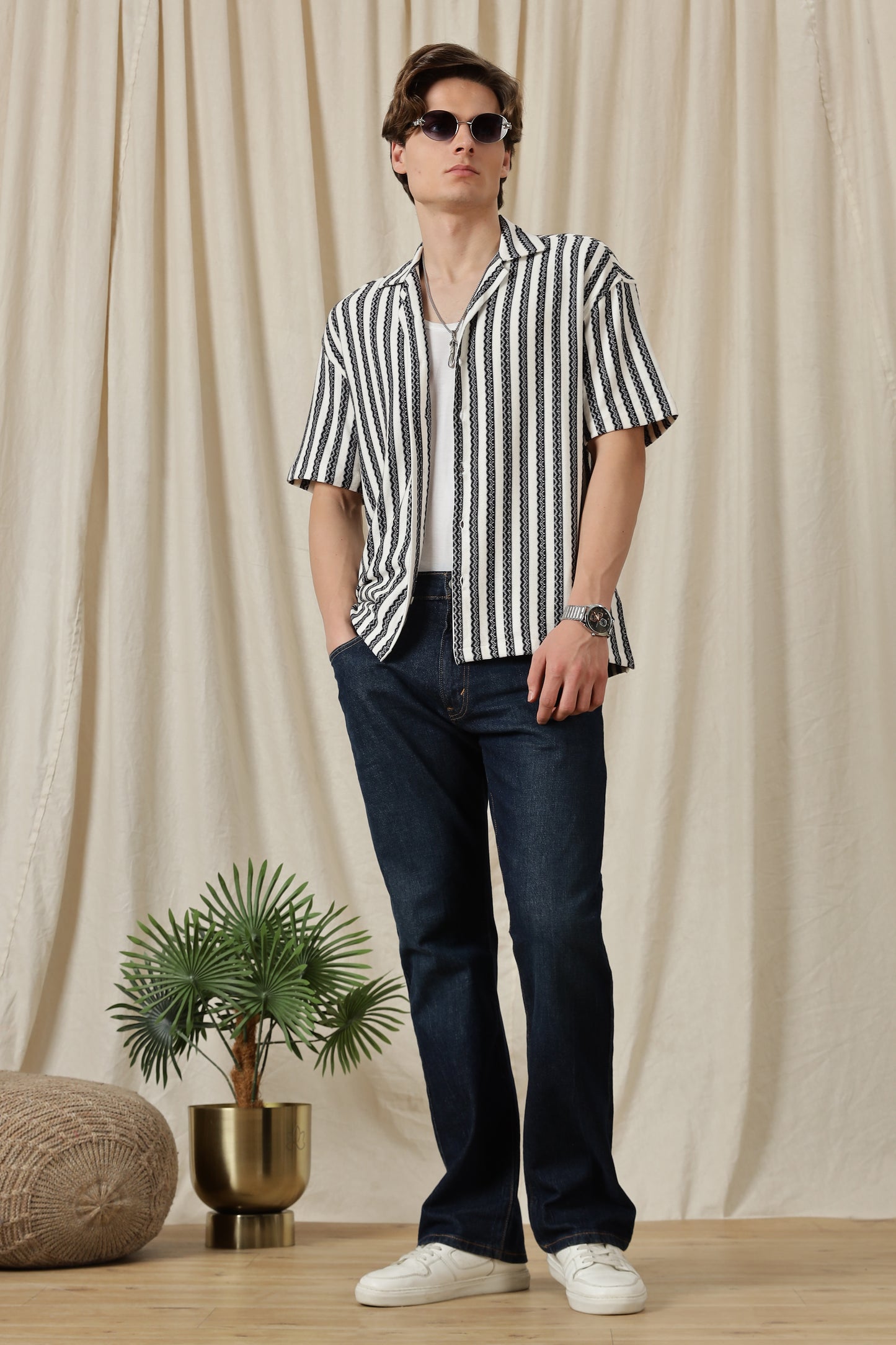 Loose Fit Textured Casual Shirt Black