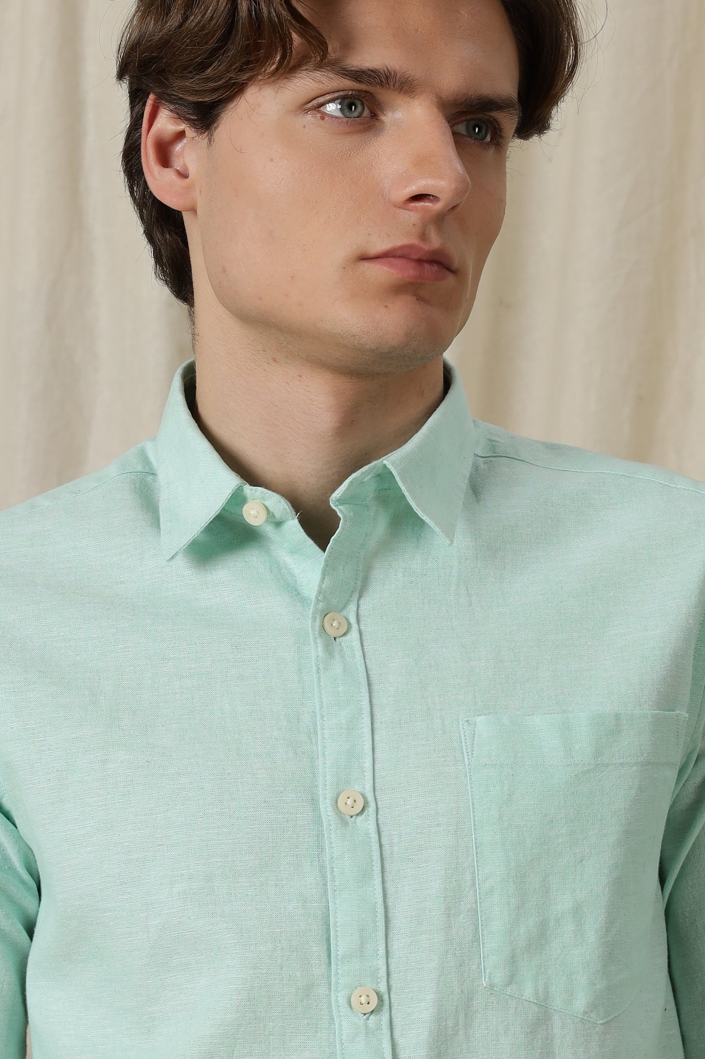 Linen Solid Casual Shirt Lt Green