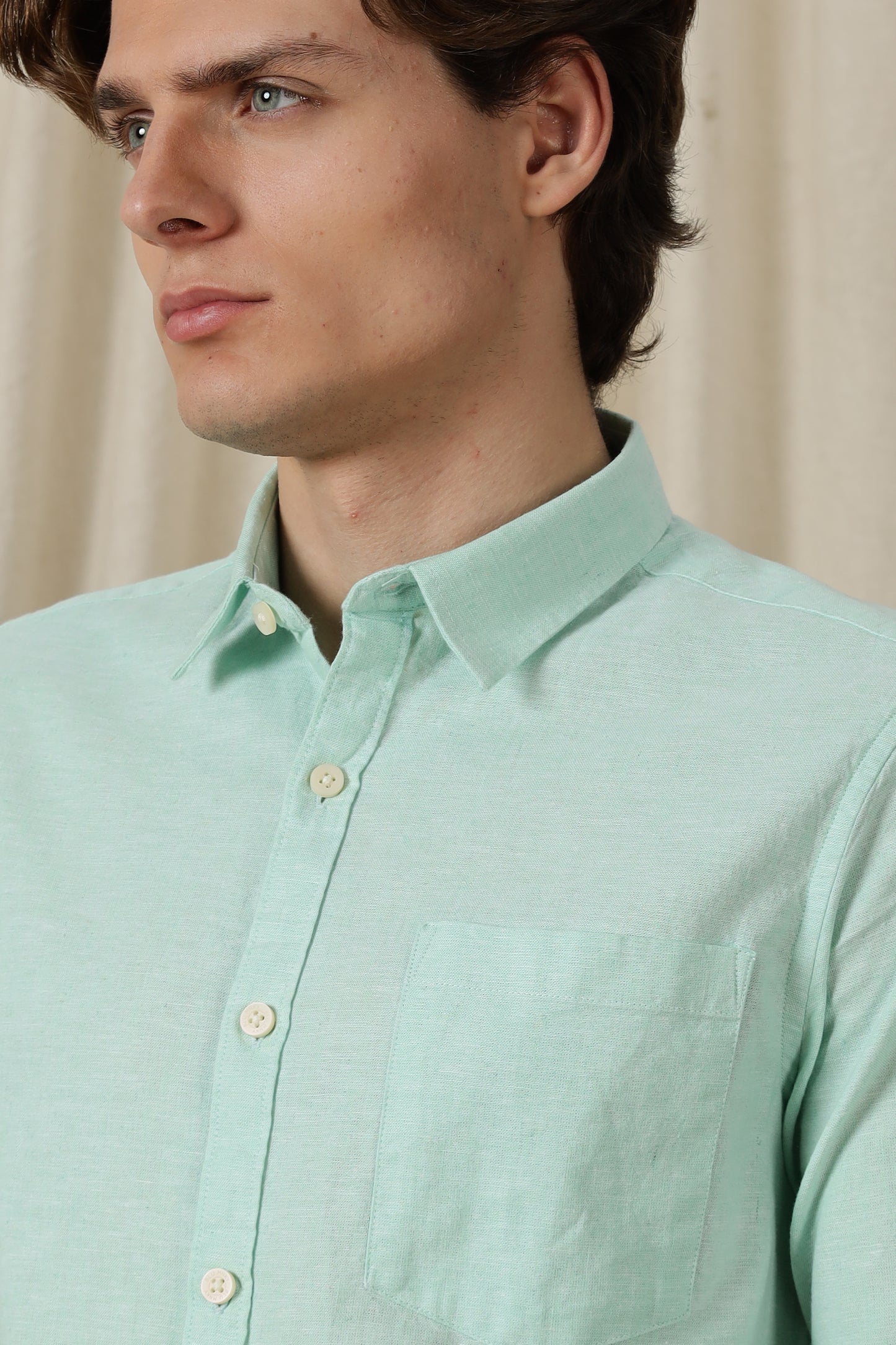 Linen Solid Casual Shirt Lt Green