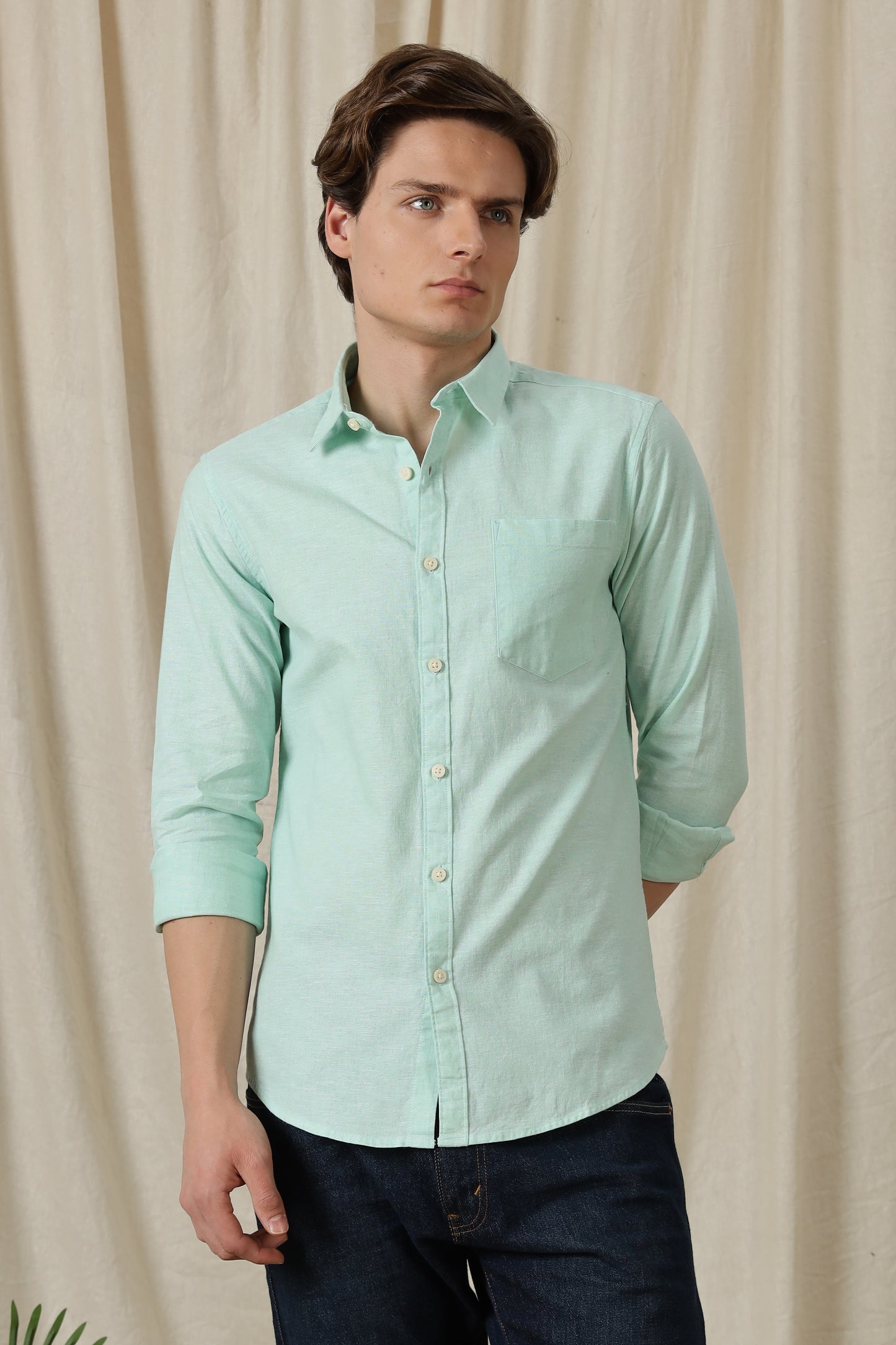 Linen Solid Casual Shirt Lt Green