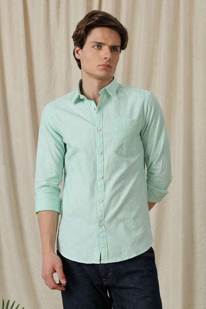 Linen Solid Casual Shirt Lt Green