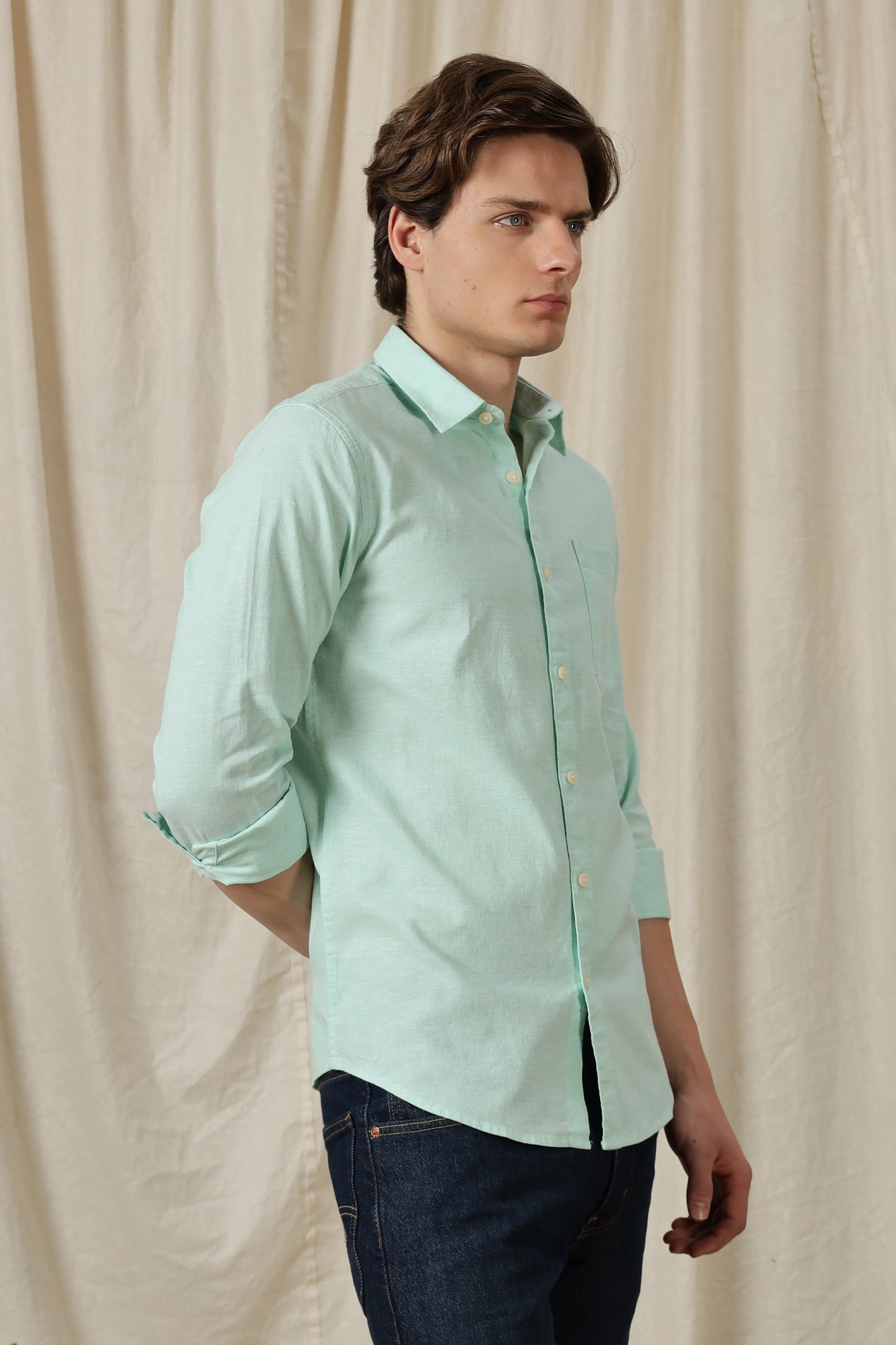 Linen Solid Casual Shirt Lt Green