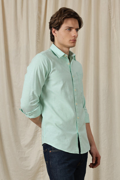 Linen Solid Casual Shirt Lt Green
