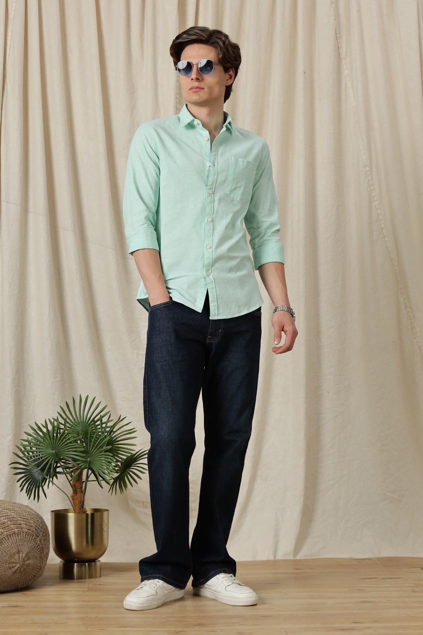 Linen Solid Casual Shirt Lt Green