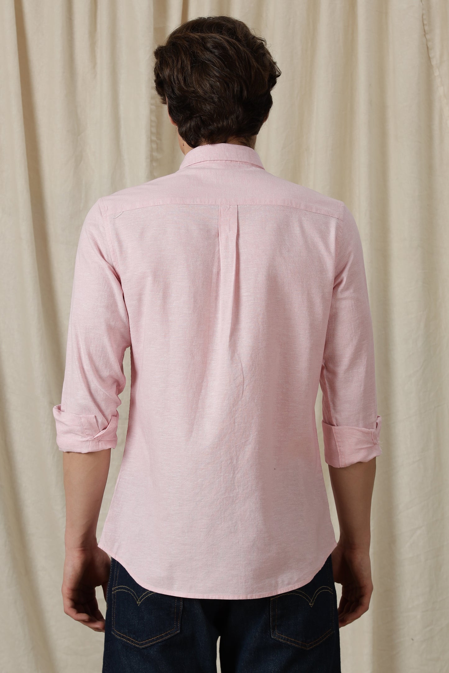 Linen Solid Casual Shirt Pink