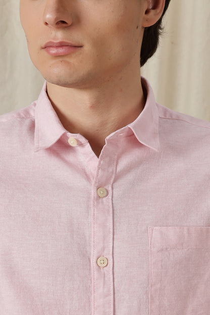 Linen Solid Casual Shirt Pink