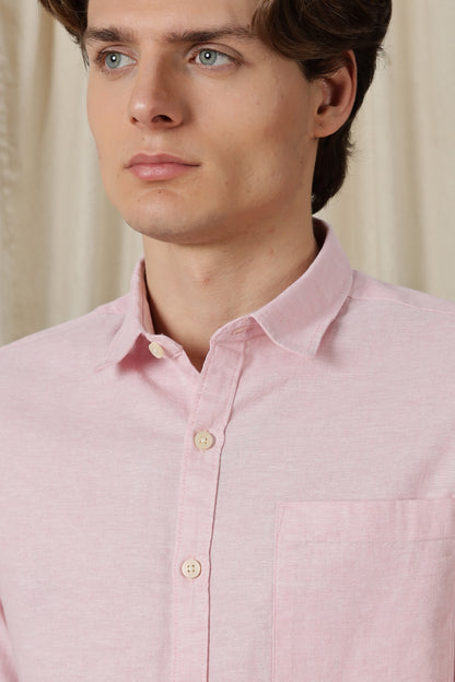Linen Solid Casual Shirt Pink