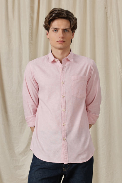 Linen Solid Casual Shirt Pink
