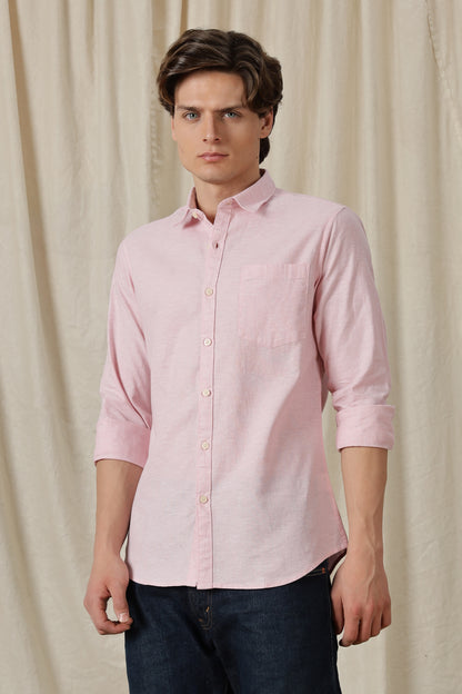 Linen Solid Casual Shirt Pink