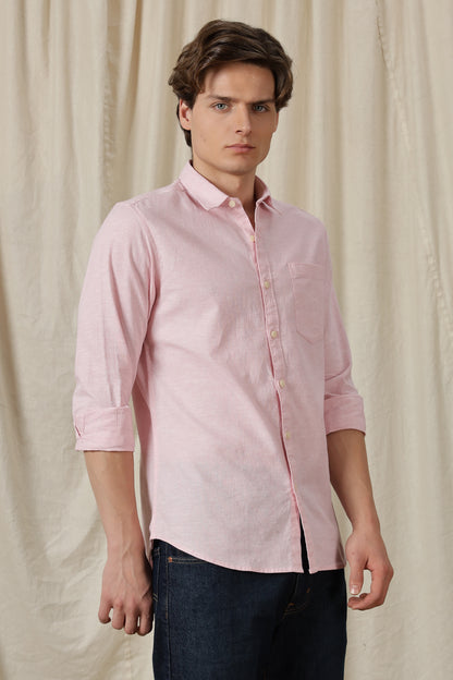 Linen Solid Casual Shirt Pink