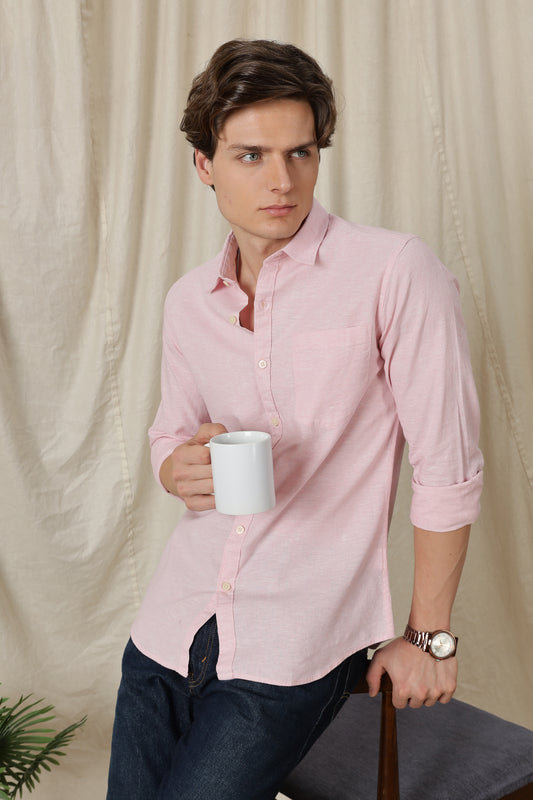 Linen Solid Casual Shirt Pink