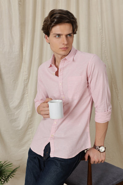 Linen Solid Casual Shirt Pink