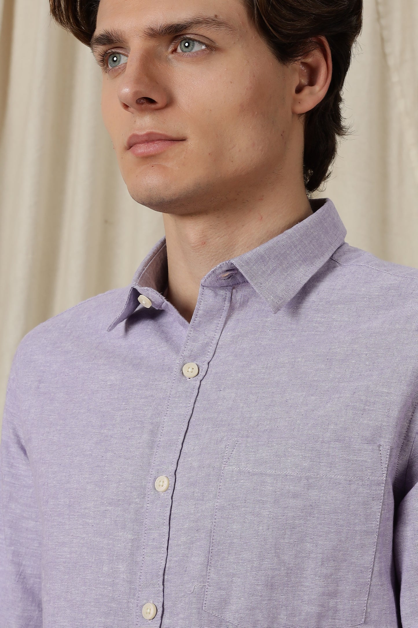 Linen Solid Casual Shirt Lavender
