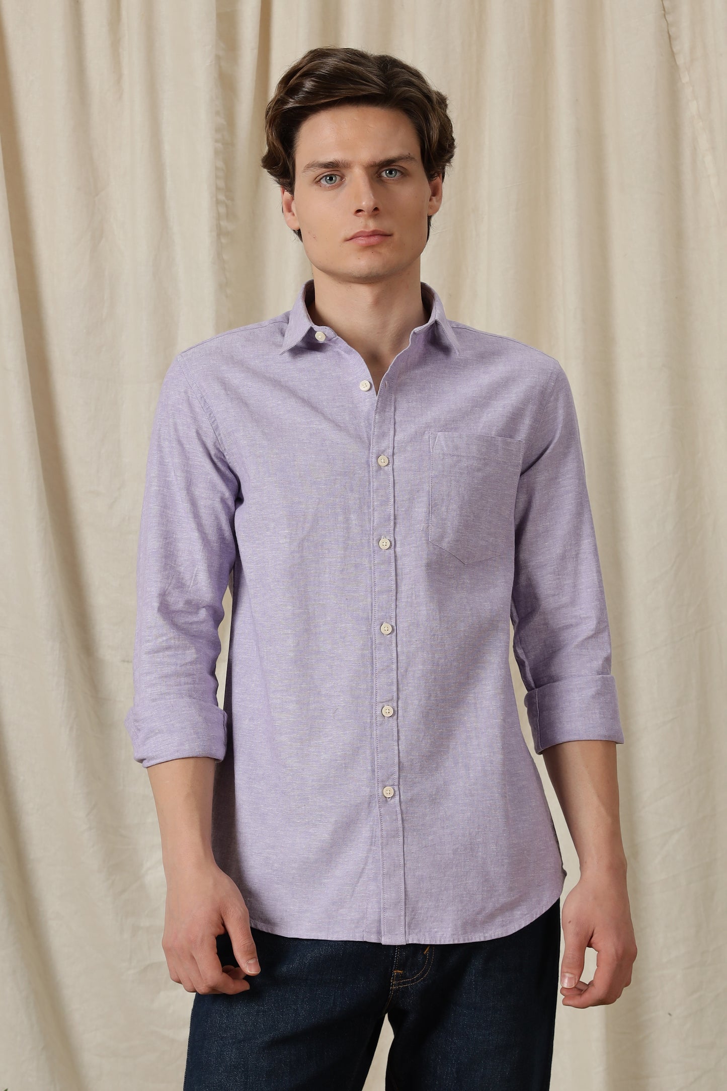 Linen Solid Casual Shirt Lavender