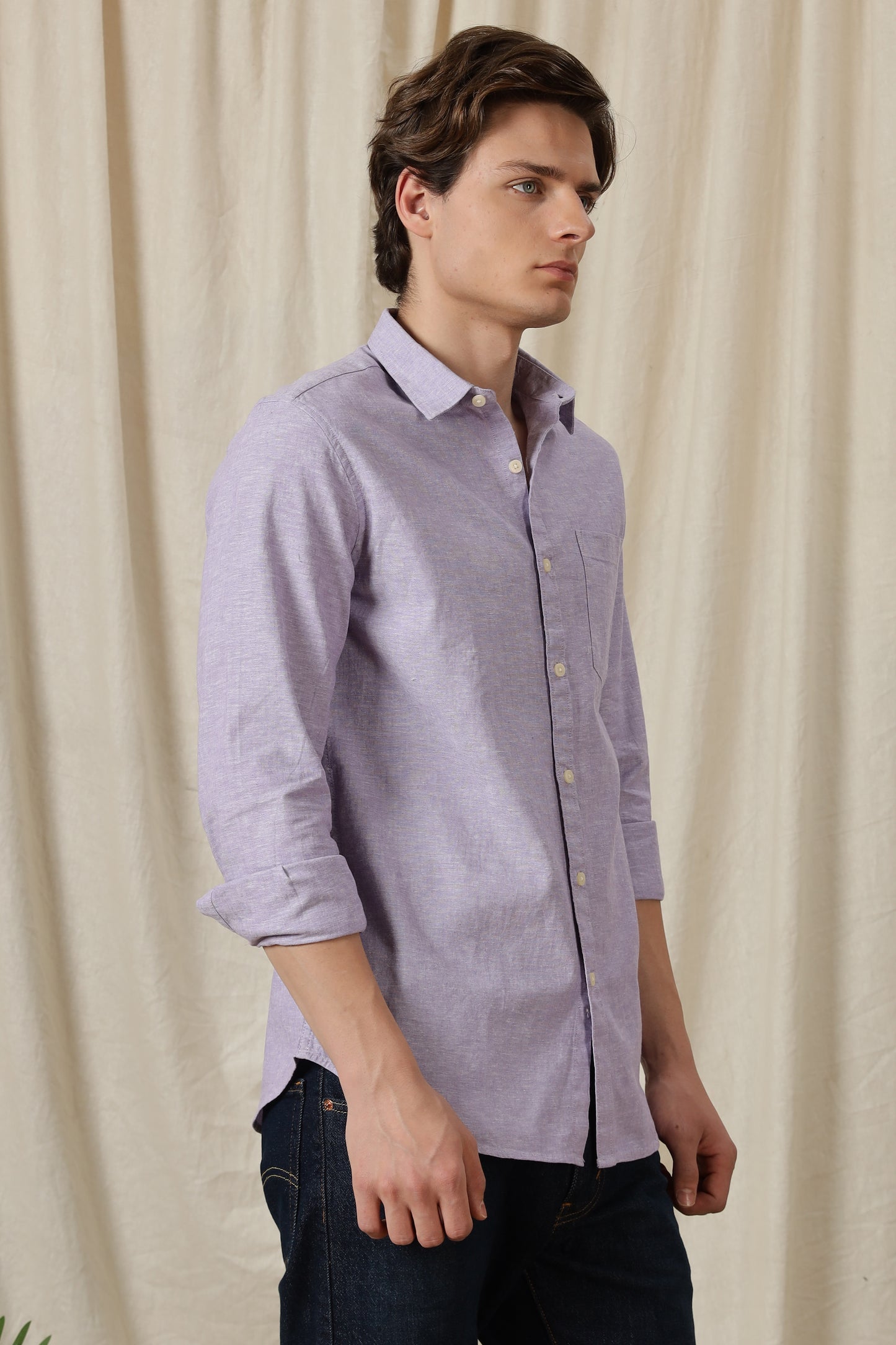 Linen Solid Casual Shirt Lavender