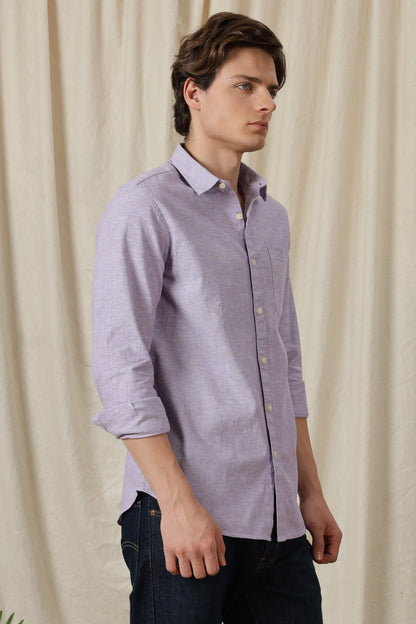 Linen Solid Casual Shirt Lavender