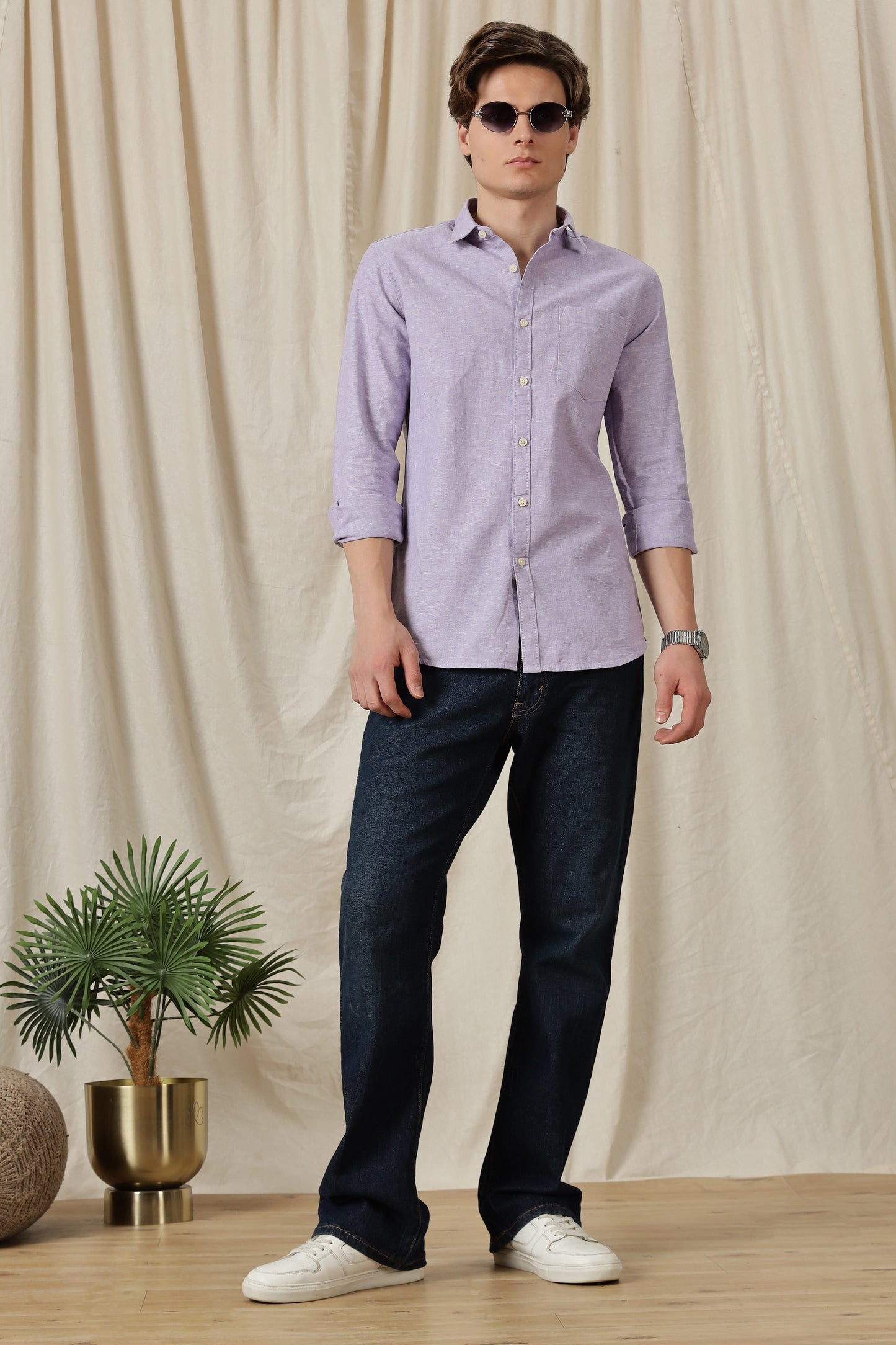 Linen Solid Casual Shirt Lavender