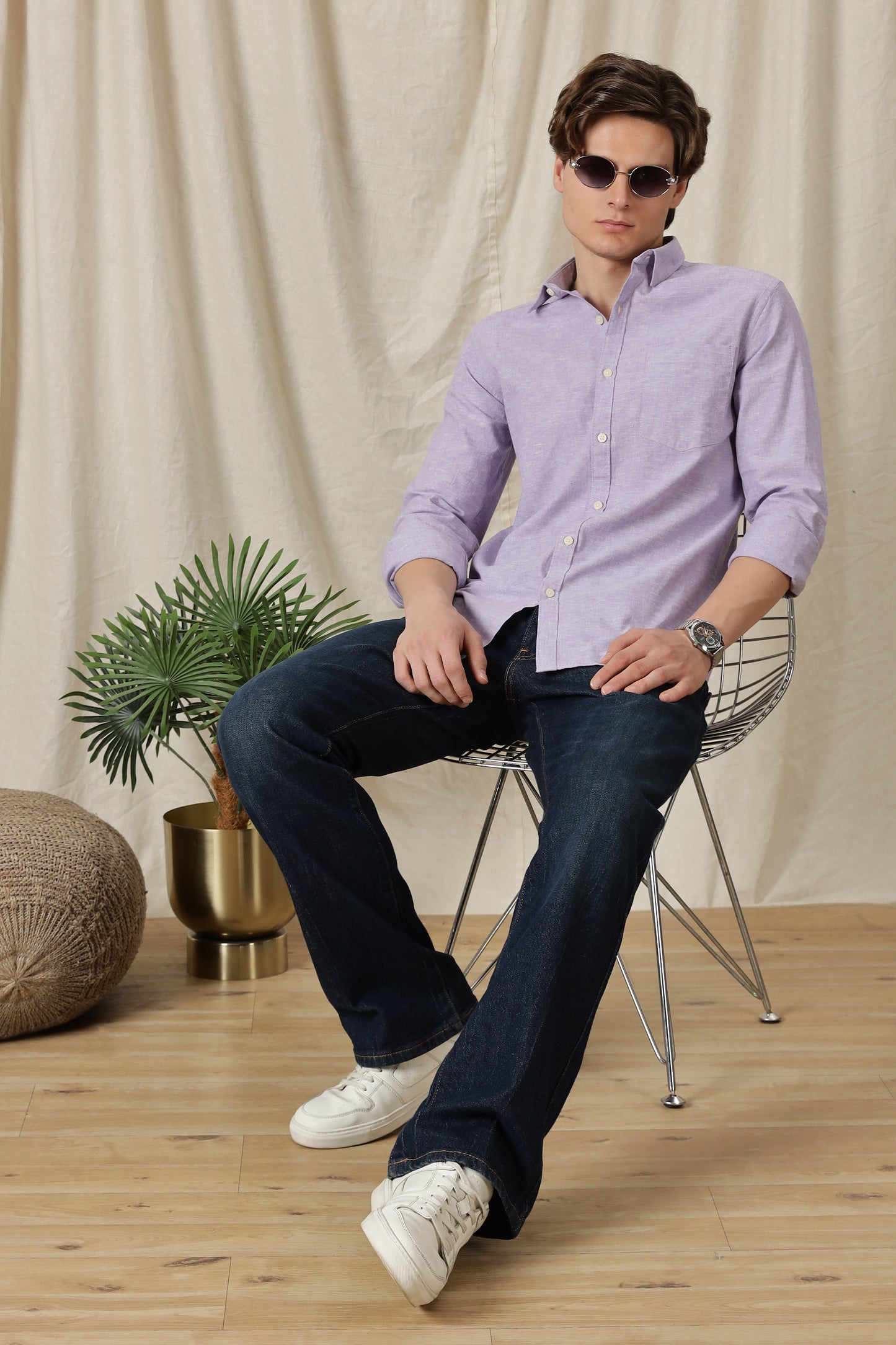 Linen Solid Casual Shirt Lavender