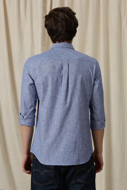 Linen Solid Casual Shirt Dark Blue