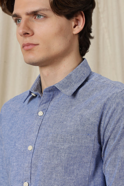 Linen Solid Casual Shirt Dark Blue