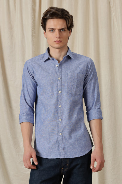 Linen Solid Casual Shirt Dark Blue