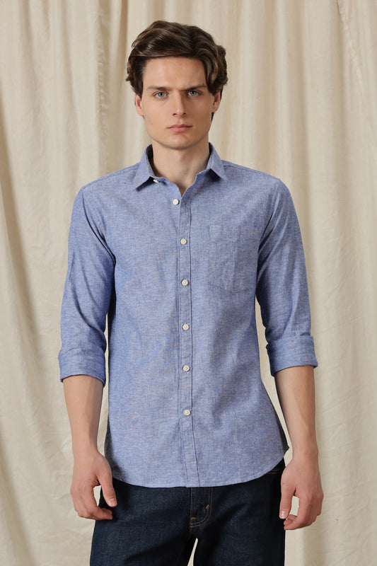Linen Solid Casual Shirt Dark Blue