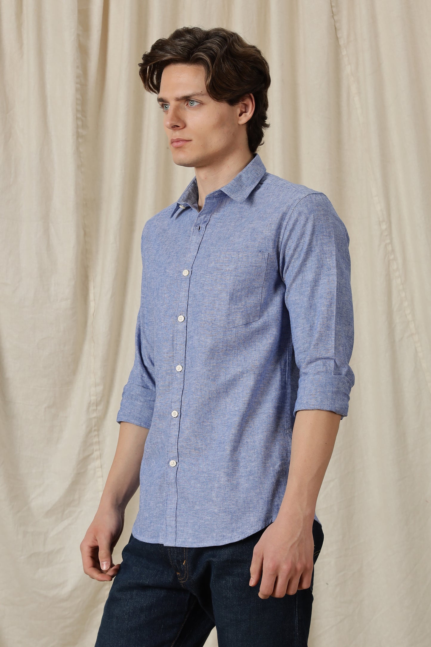 Linen Solid Casual Shirt Dark Blue
